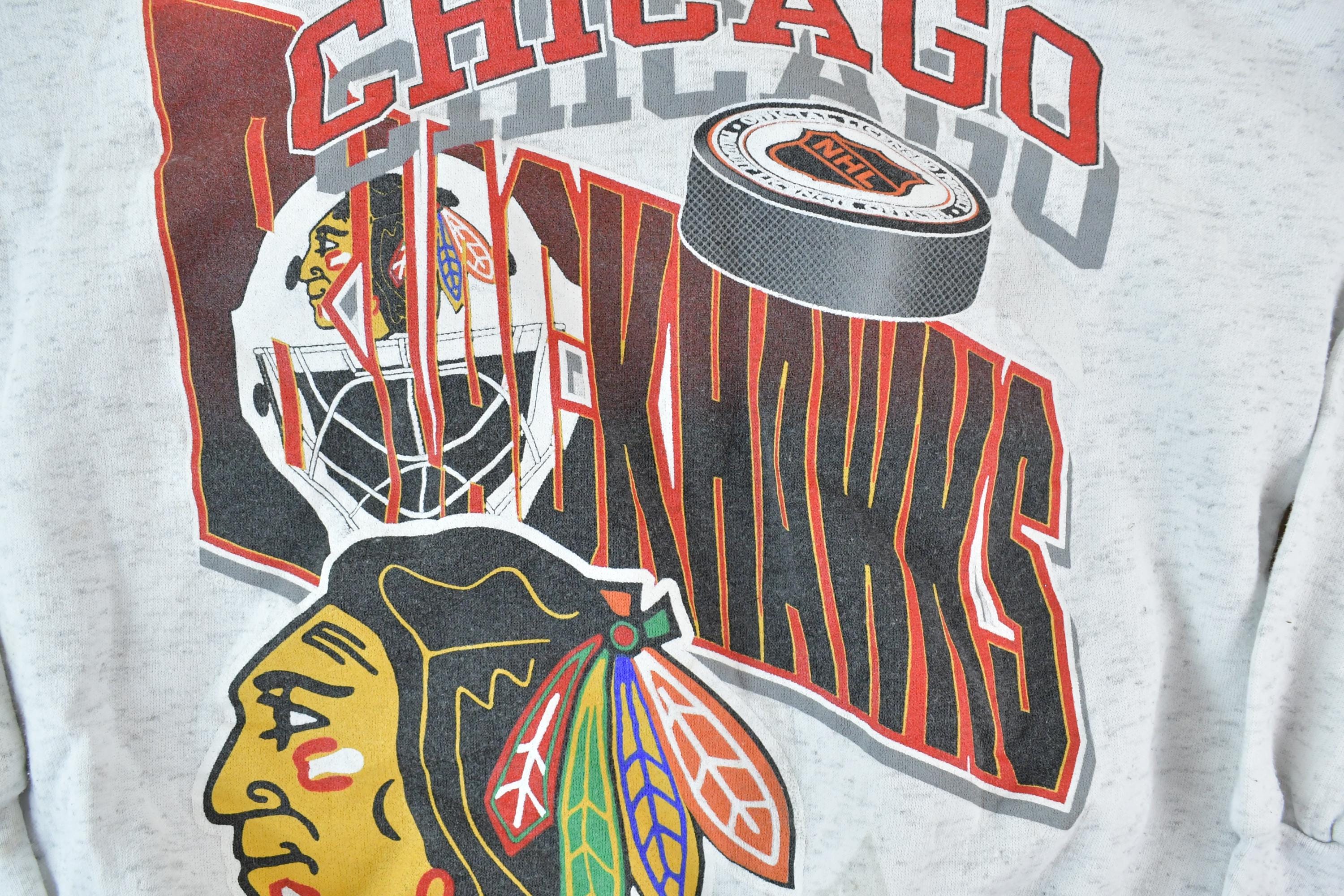 Vintage 1990s Chicago Blackhawks Youth NHL Graphic Sweater
