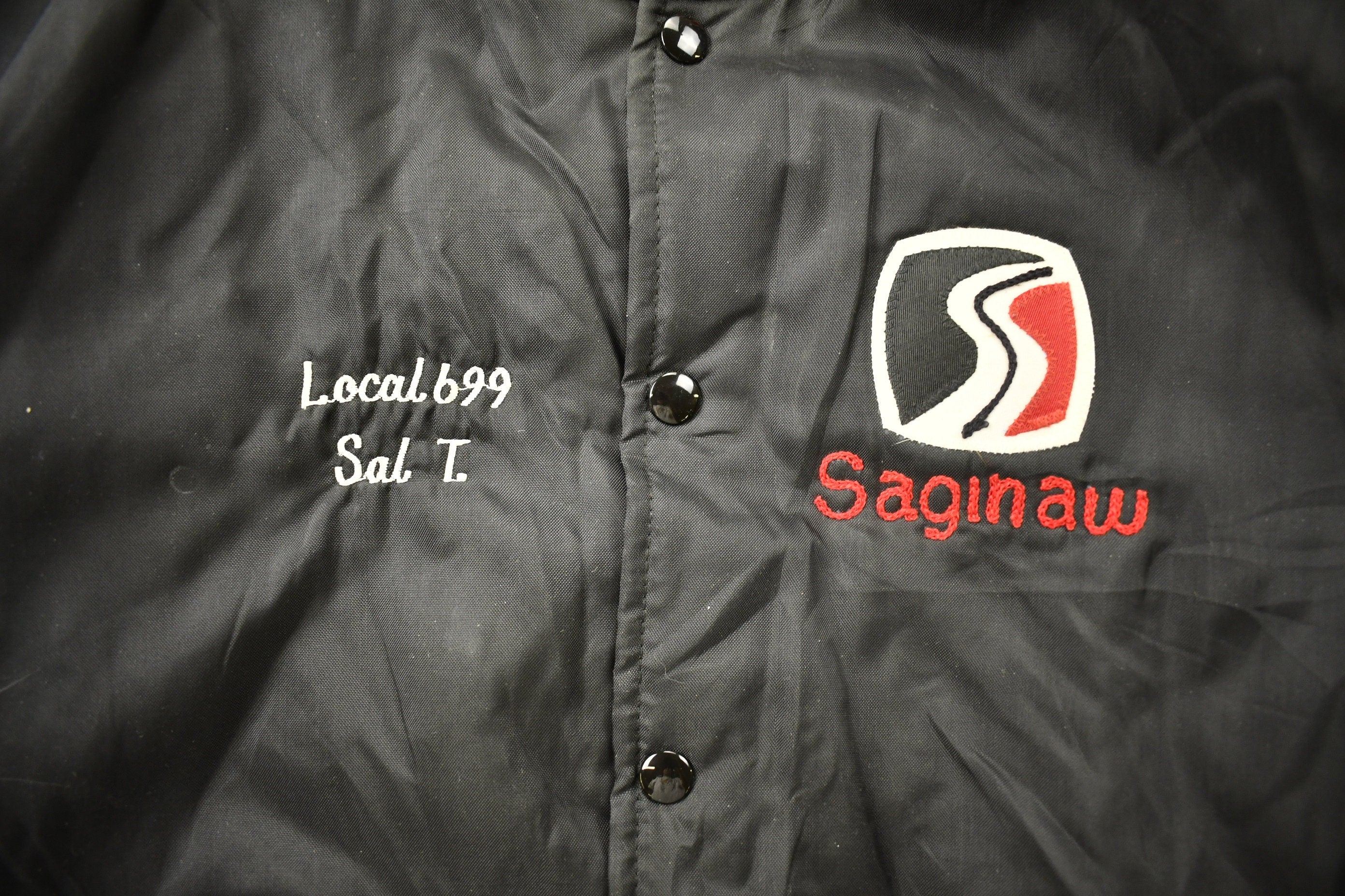 Vintage 1980s Saginaw Stearing Gear Satin Bomber Jacket