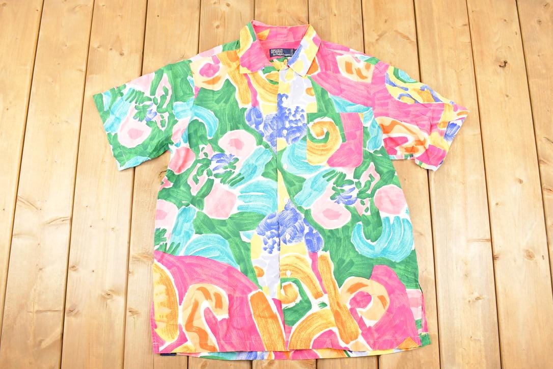 Vintage 1990s Polo By Ralph Lauren Abstract Hawaiian Button Up Shirt Men's L