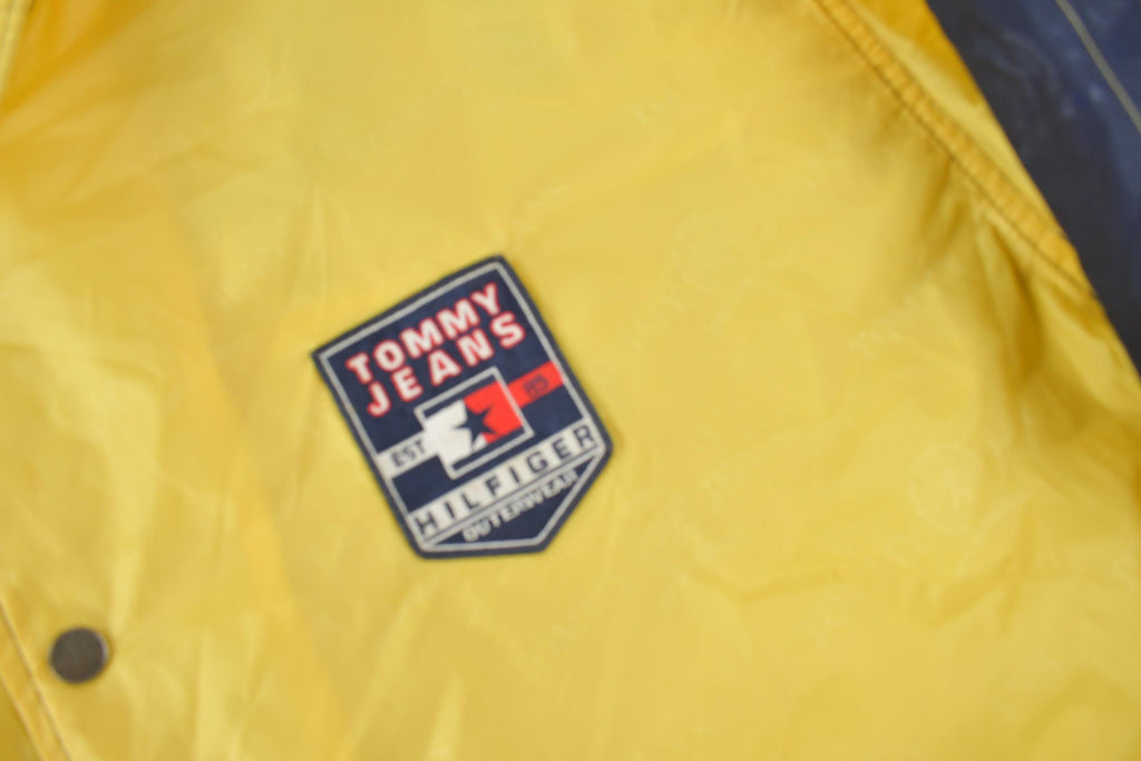 Vintage 1990s Tommy Jeans Yellow Snap Button Windbreaker Jacket