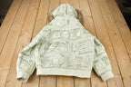 Vintage 1990s Tanners Avenue Leather Mosaic Bank Note 100 Dollar Bills Embroidered Bomber Jacket