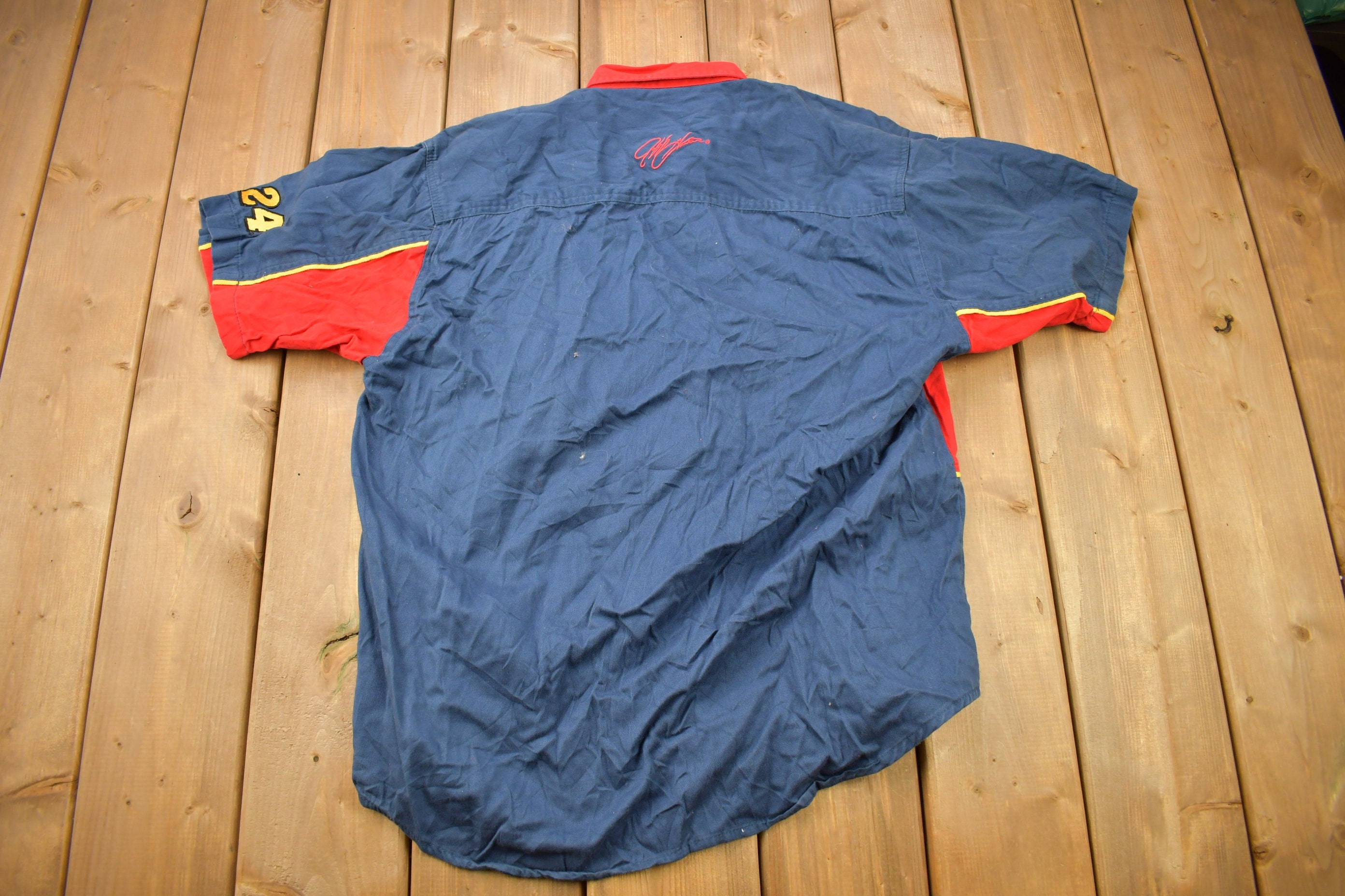 Vintage 1990s Jeff Gordon Dupont NASCAR Pit Crew Shirt  90s  Y2K Style  Streetwear Fashion  Embroidered Patchwork  Racing  Color Block