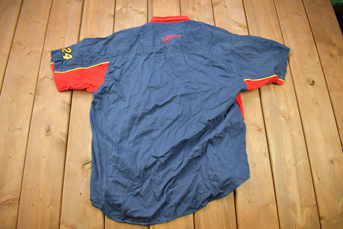 Vintage 1990s Jeff Gordon Dupont NASCAR Pit Crew Shirt / 90s / Y2K Style / Streetwear Fashion / Embroidered Patchwork / Racing / Color Block