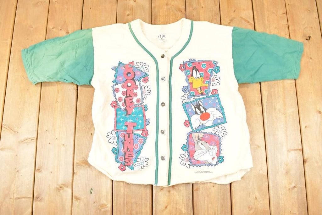 Vintage 1994 Warner Bros Looney Tunes Bugs Bunny Button Up Baseball Jersey Women's L