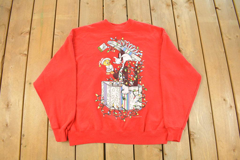 Vintage 1990s Looney Tunes Christmas Crewneck Sweatshirt Men's Large / Sylvester Cat Sweater / 90s Cartoon / Holidays