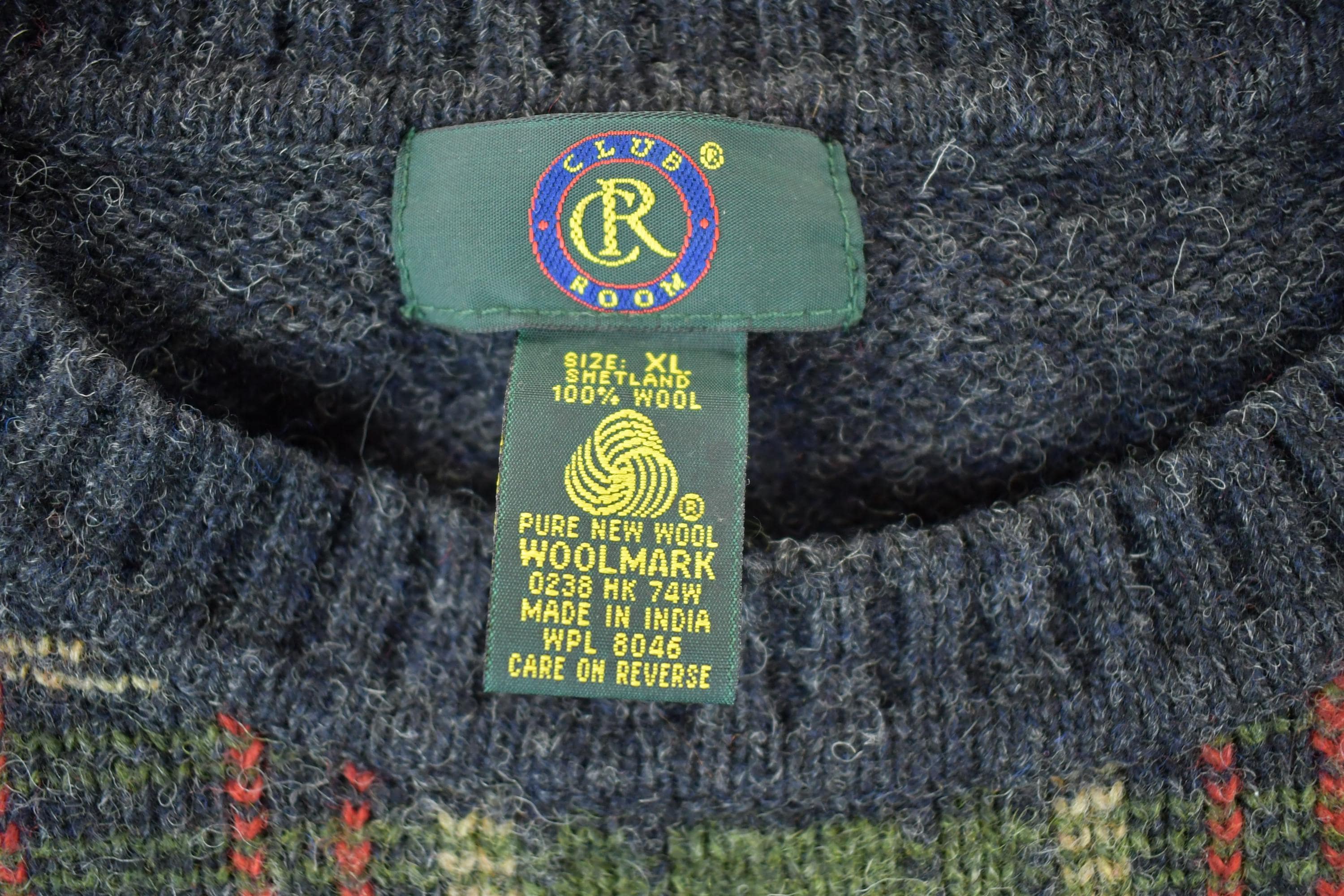 Vintage 1990s Club Room Wool Knitted Plaid's Crewneck Sweater Adult XL