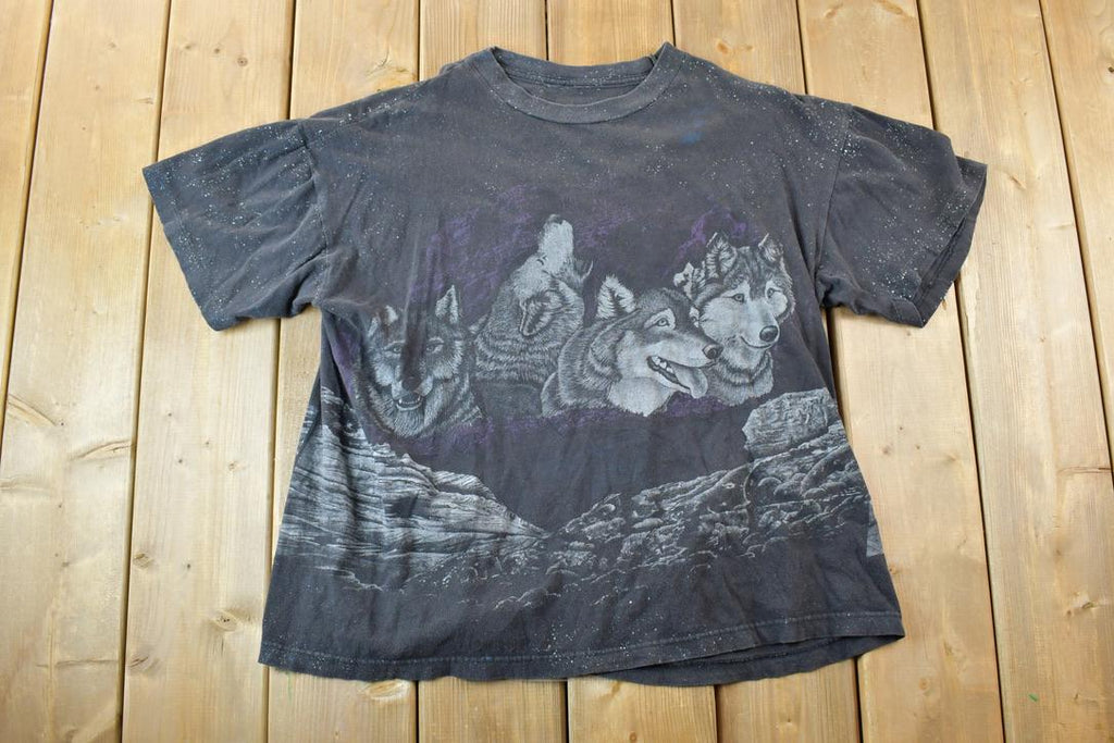 Vintage 1990s Wolves On The Mountain All Over Print Graphic T-Shirt