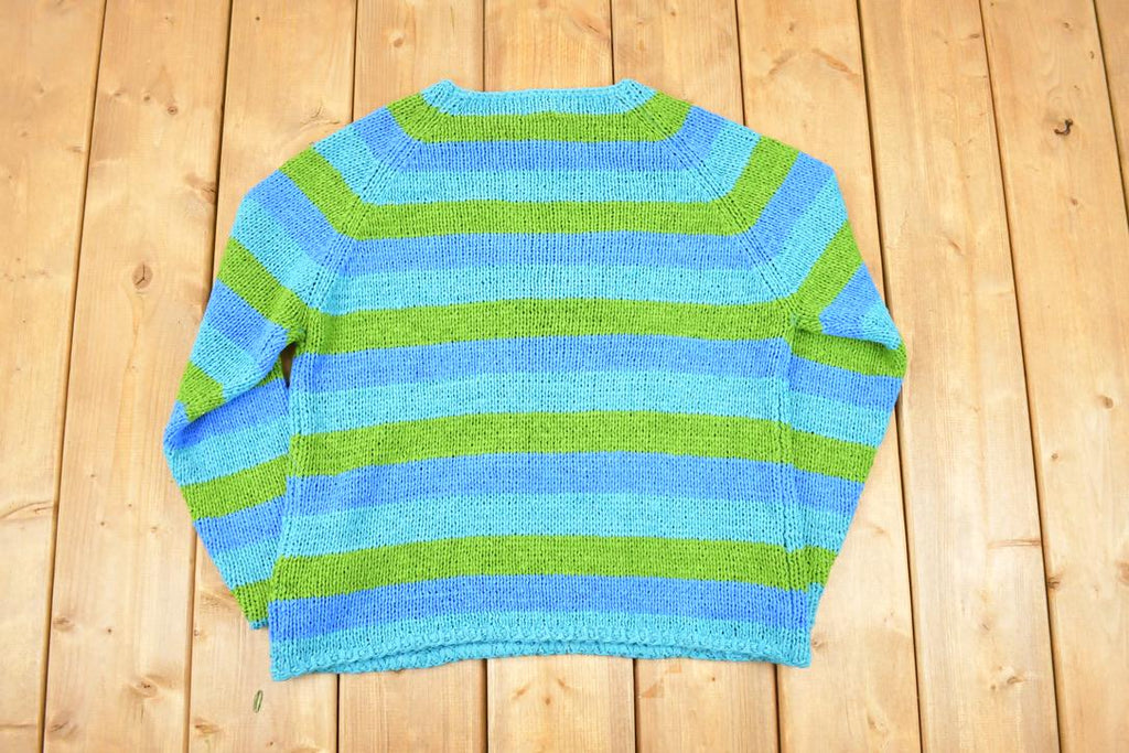 Vintage 1990s Striped Loose Knit Crewneck Sweater Women's L