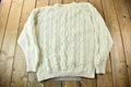 Vintage 1970s Hand Knit Cable Knit Crewneck Sweater