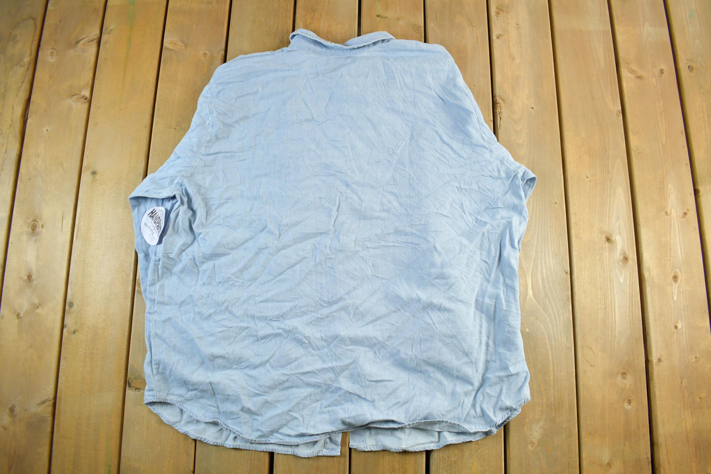Vintage 1990s India Ink Hand Painted Denim Button Up Shirt Women's 3X