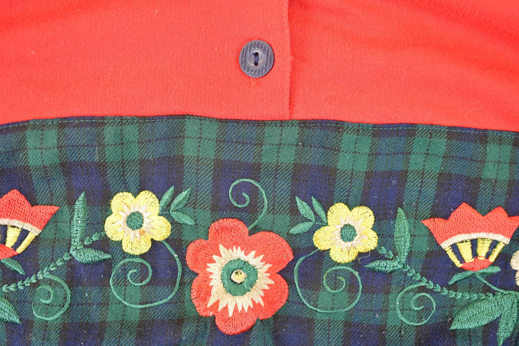 Vintage 1990s Alfred Dunner Plaid Floral Embroidered Quarter Button Sweatshirt Women's PL