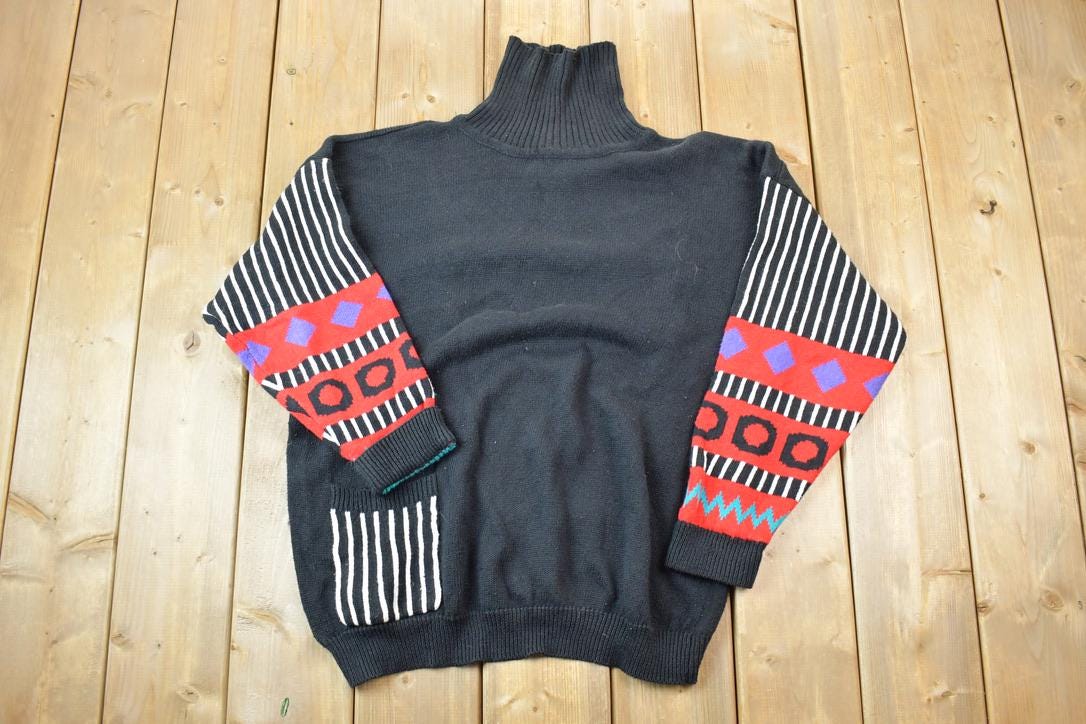 Vintage 1990s Knit Abstract Pattern Turtleneck Sweater