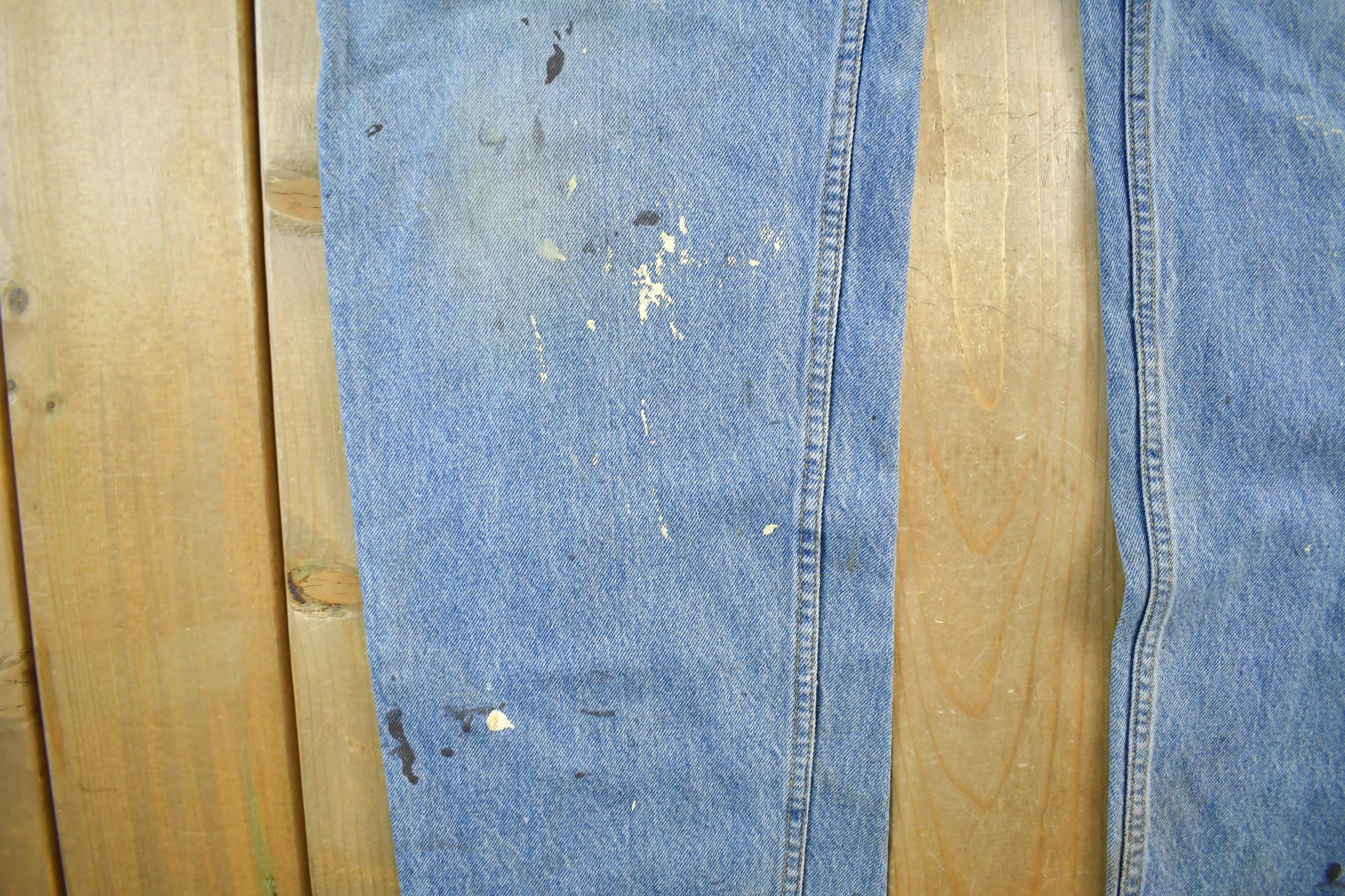 Vintage 1990s Levi's Paint Distressed Orange Tab Denim Jeans Size 34 x 34