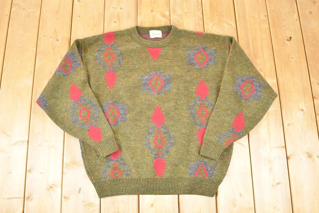 Vintage 1980s Trent Abstract Knit Crewneck Sweater Men's XL