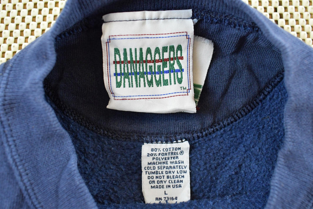 Vintage 1990s Notre Dame University Fighting Irish Thrashed Crewneck Sweatshirt Men's 2XL / NCAA College Spellout Sweater / Made in USA