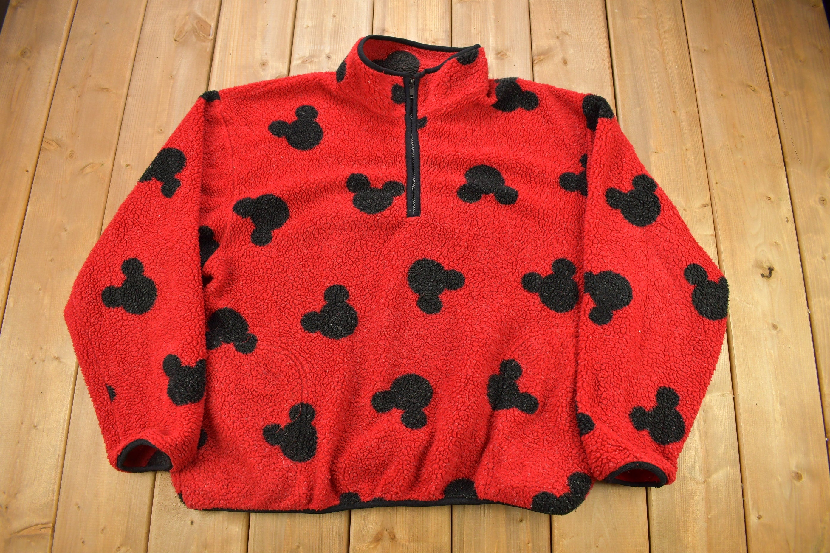 Vintage 1990s Mickey Mouse All Over Print Fleece Sweater