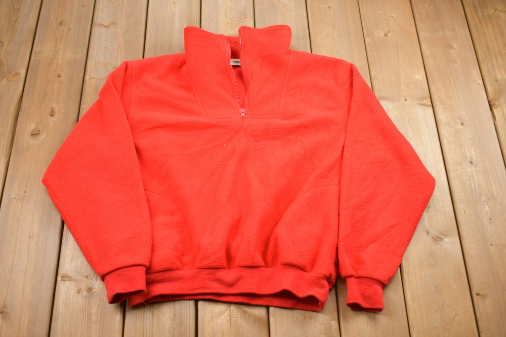 Vintage 1980s Fast Trak Red Quarter Zip Pullover Fleece Sweater