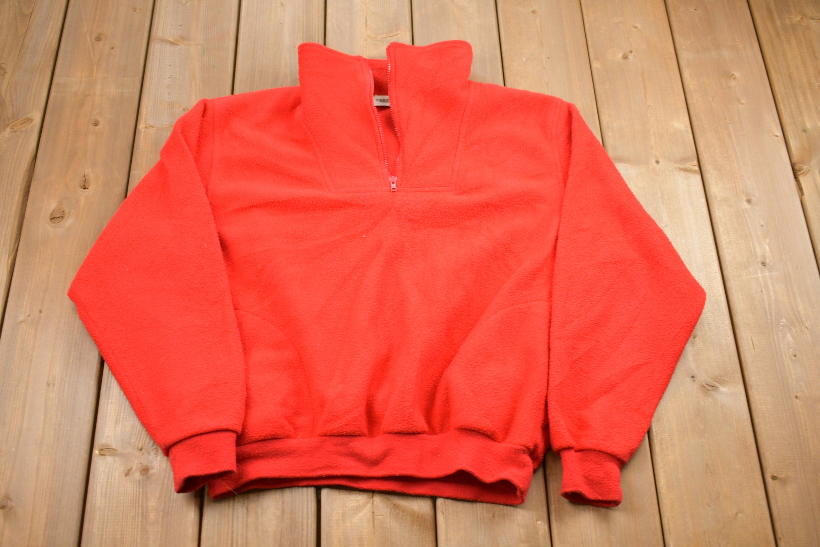 Vintage 1980s Fast Trak Red Quarter Zip Pullover Fleece Sweater