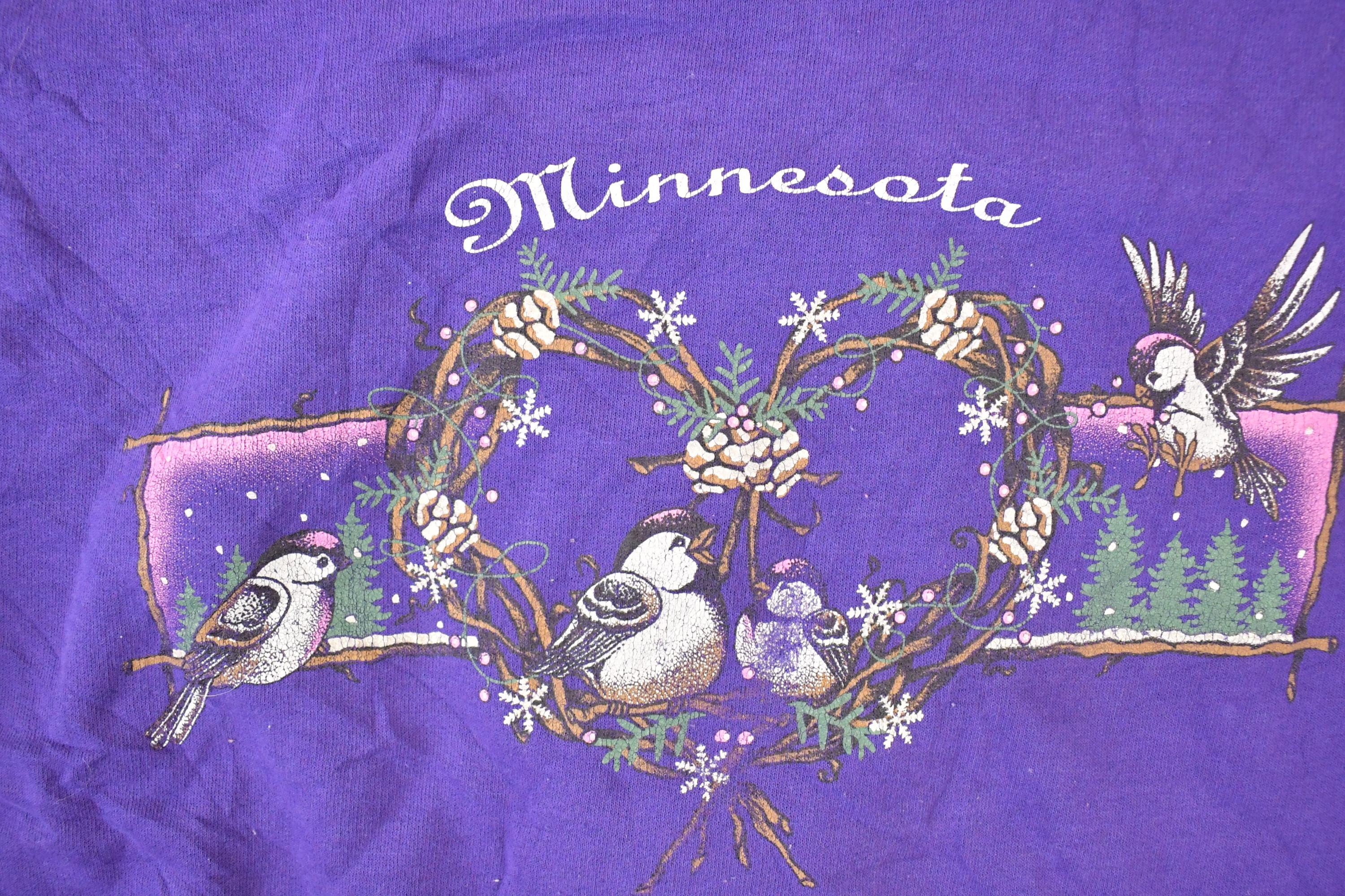 Vintage 1990s Minnesota Cute Love Birds Graphic Print Crewneck Sweatshirt Womens L
