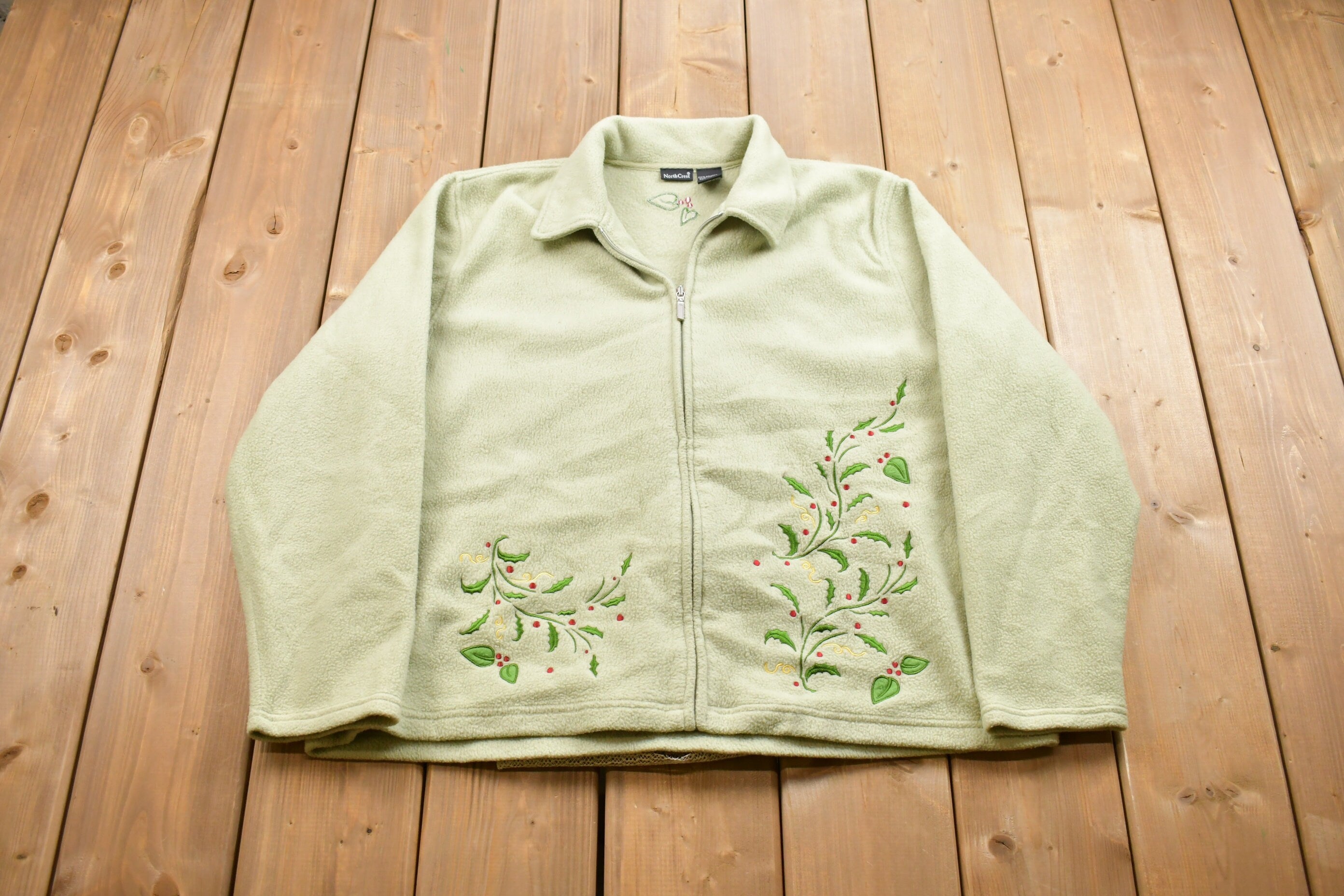 Vintage 1990s Floral Zip Up Fleece Sweater
