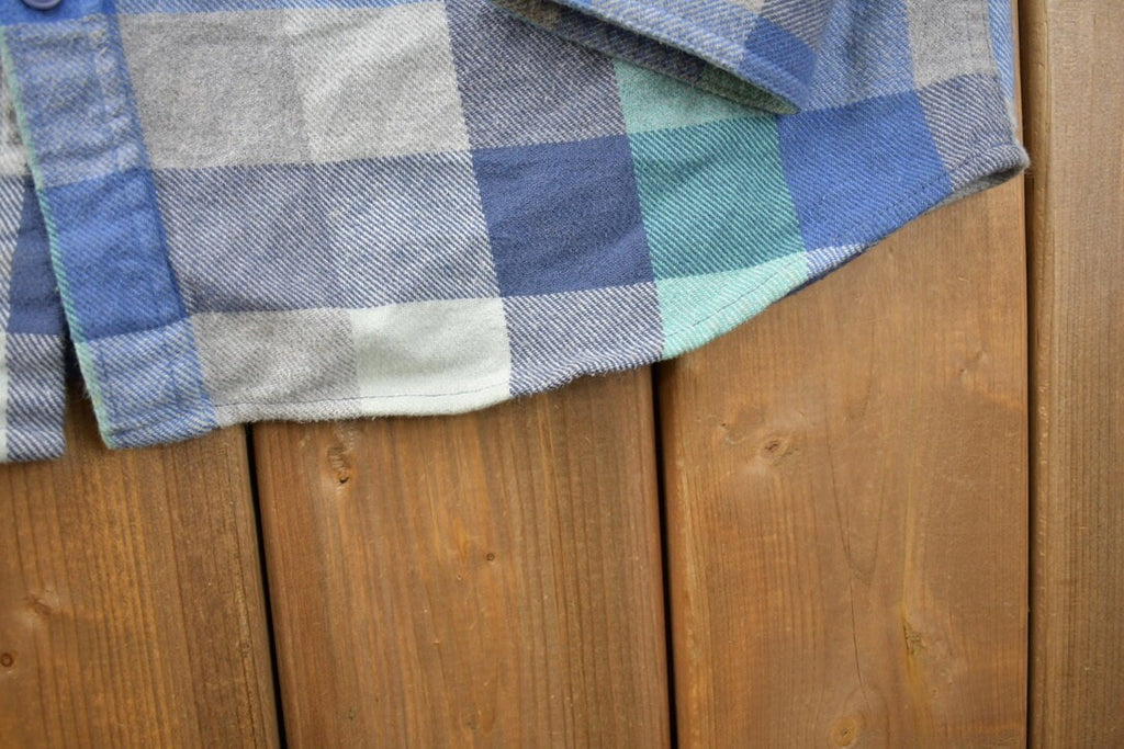 Vintage 1990s Blue Flannel Plaid Button Up Western Shirt