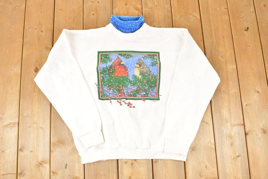 Vintage 1990s Artisans Winter Birds Turtleneck Sweatshirt Men's L