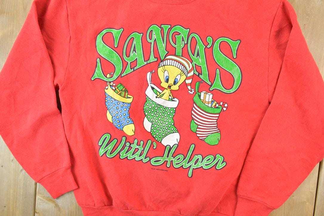 Vintage 1990s Santa's Wittl Helper Tweety Bird Christmas Looney Tunes Crewneck