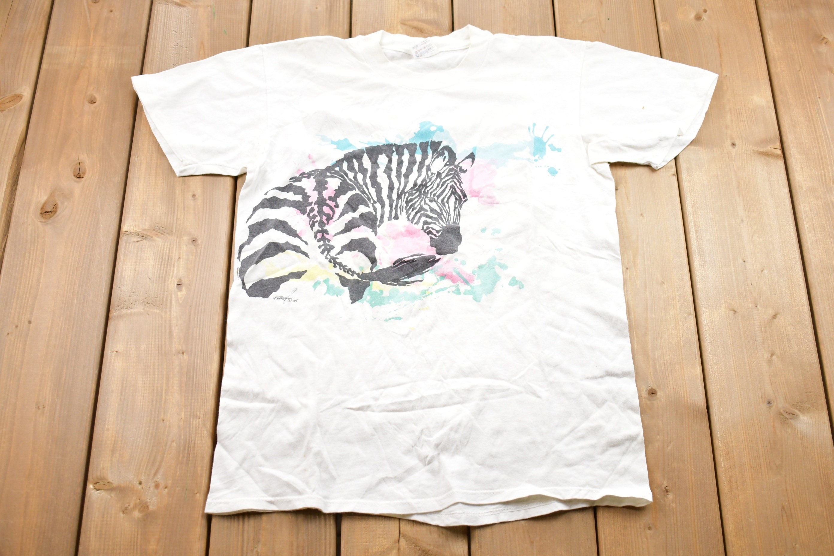 Vintage 1989 Zebra Print Graphic T-Shirt