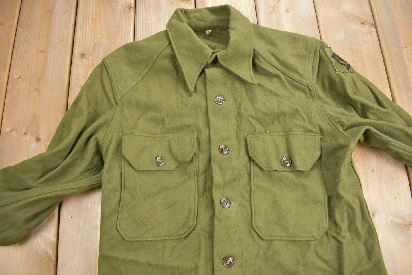 Vintage 1940s WW2 American Wool Button Up Infantry Shirt / Military / Militaria / Army Souvenir / True Vintage / Wool Shirt