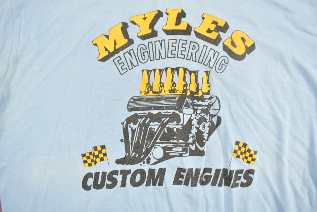 Vintage 1980s Myles Engineering Engine Graphic T-Shirt Streetwear