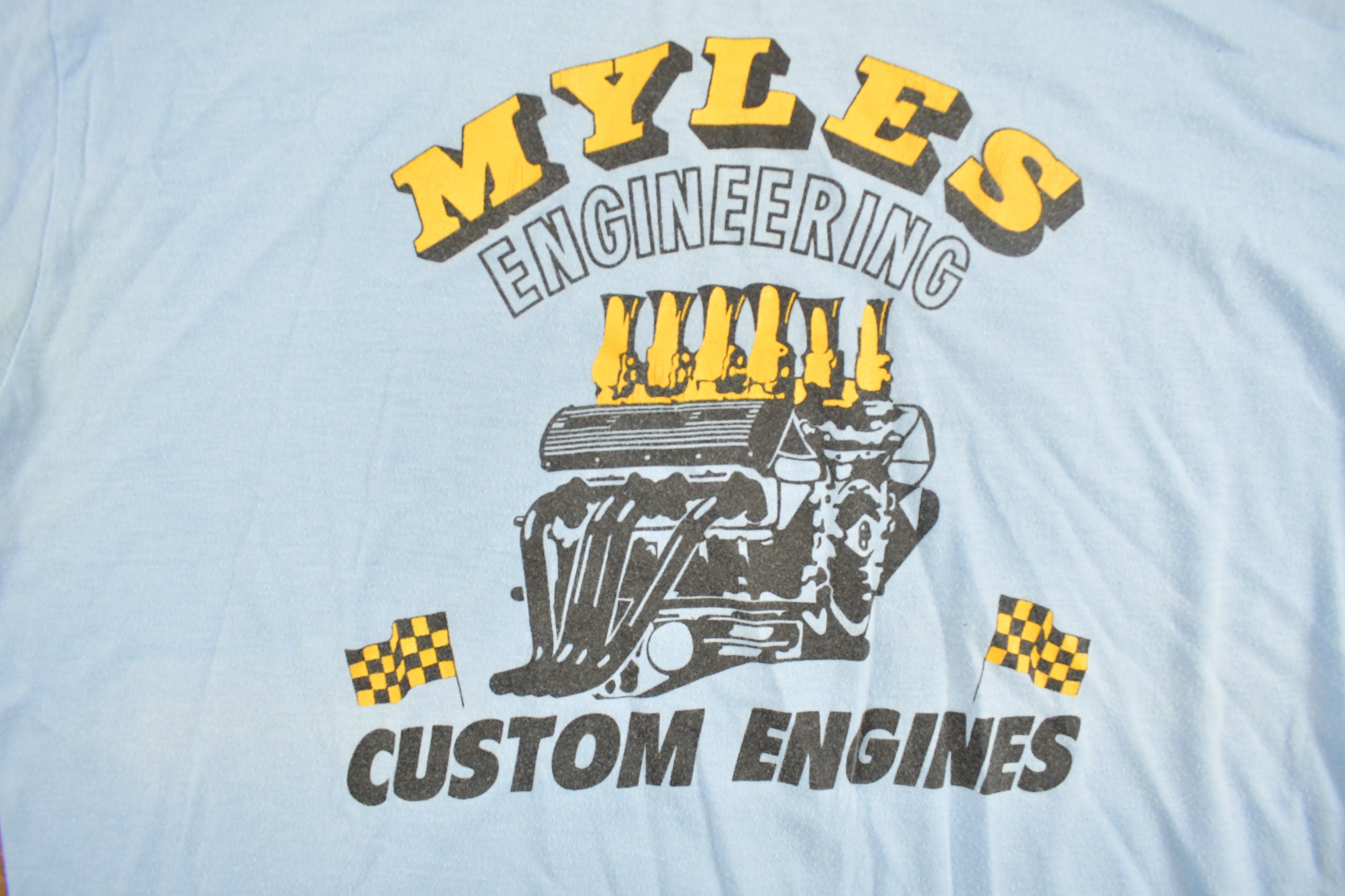 Vintage 1980s Myles Engineering Engine Graphic T-Shirt Streetwear
