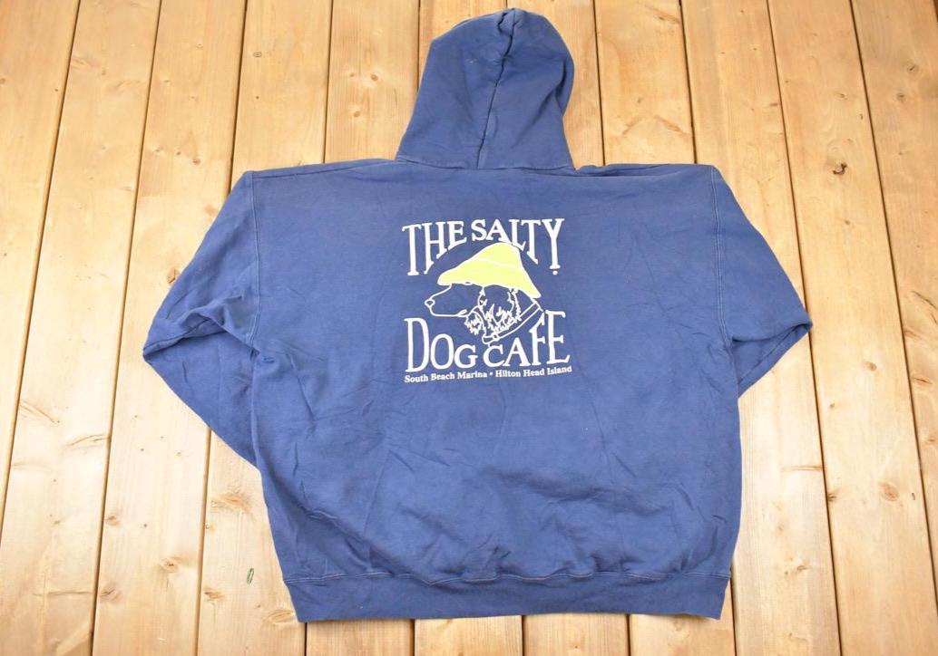 Vintage 1990s The Salty Dog Cafe Graphic Print Hoodie Sweatshirt Men's XL  90's Destination Sweater