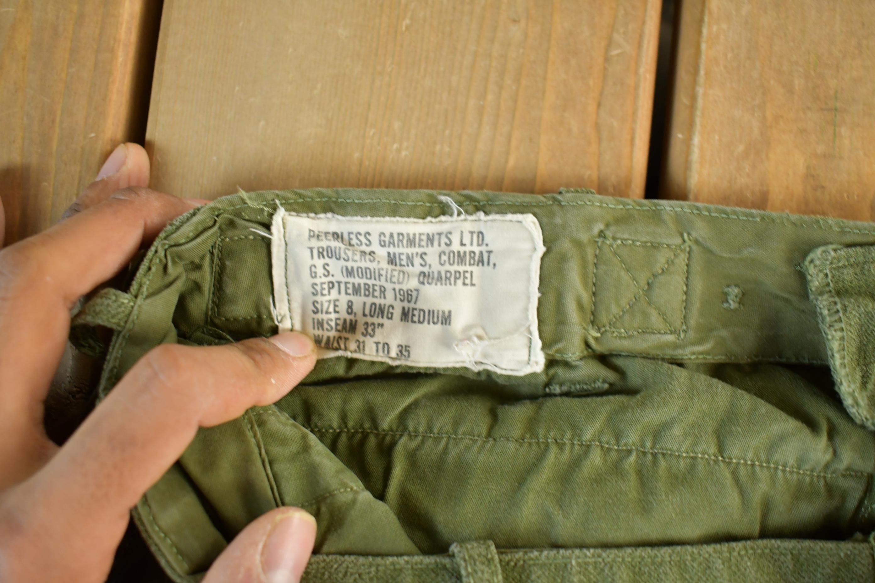 Vintage 1967 Military OG-107 Sateen Combat Cargo Fatigue Pants Size 34 x 30