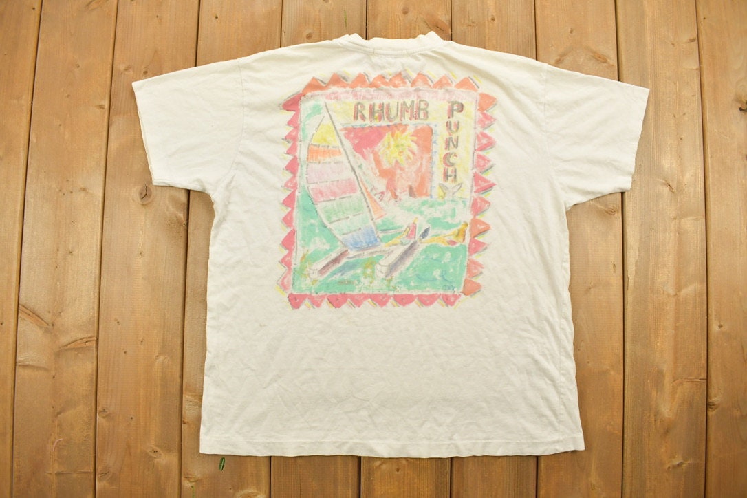 Vintage 1990s Rhumb Punch Colorful Sailing Graphic T-Shirt