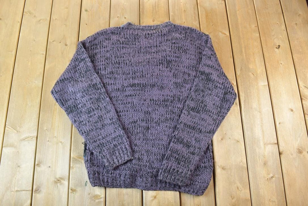 Vintage 1990s Street Scenes Knit Leather Patch Crewneck Sweater