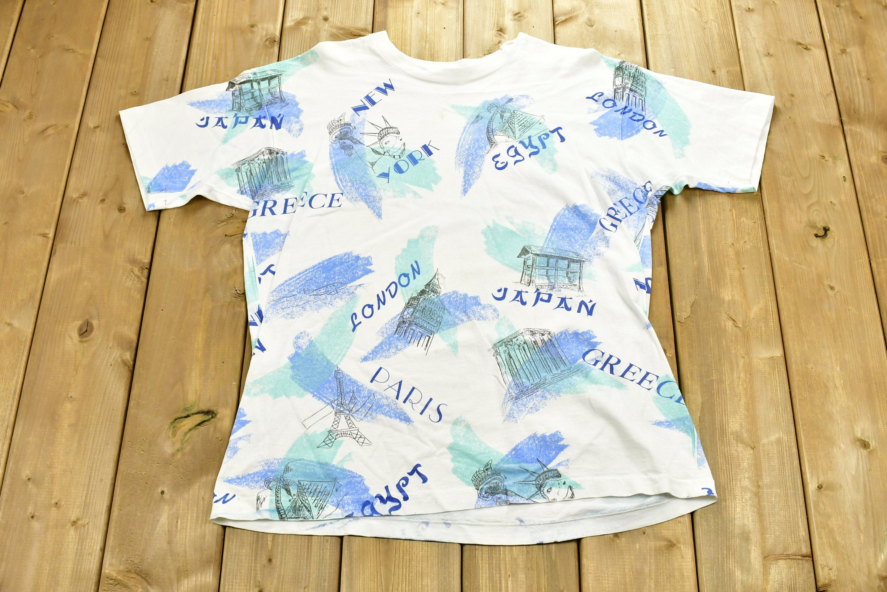 Vintage 1990s Major Cities All Over Print Tourist T-Shirt