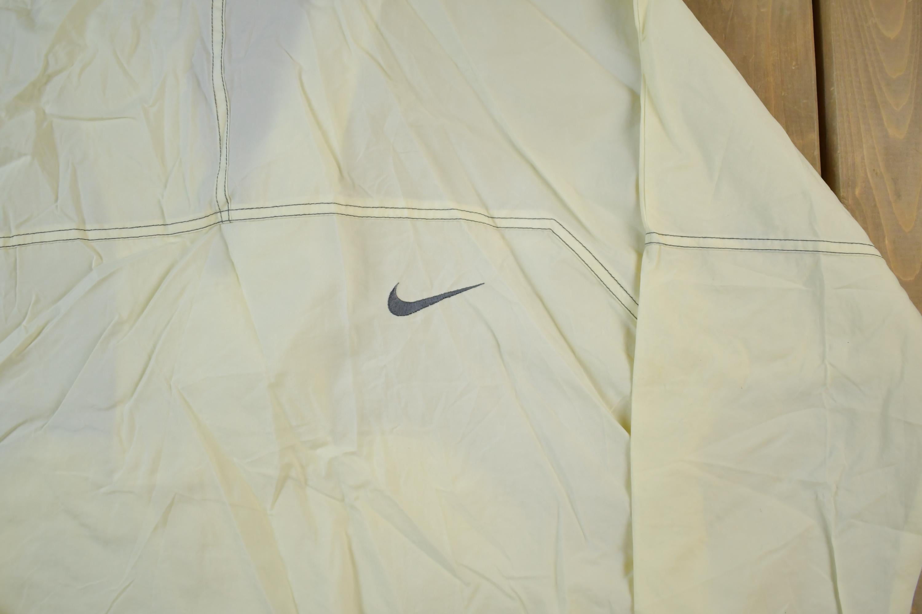Vintage 1990s Nike Pullover Cream Hooded Windbreaker Jacket