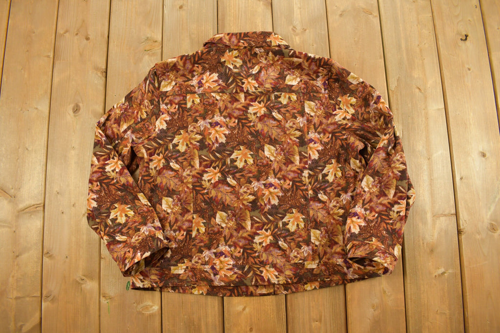 Vintage 1990s Christopher & Banks Women's Floral Falling Leaves Button Up Shirt