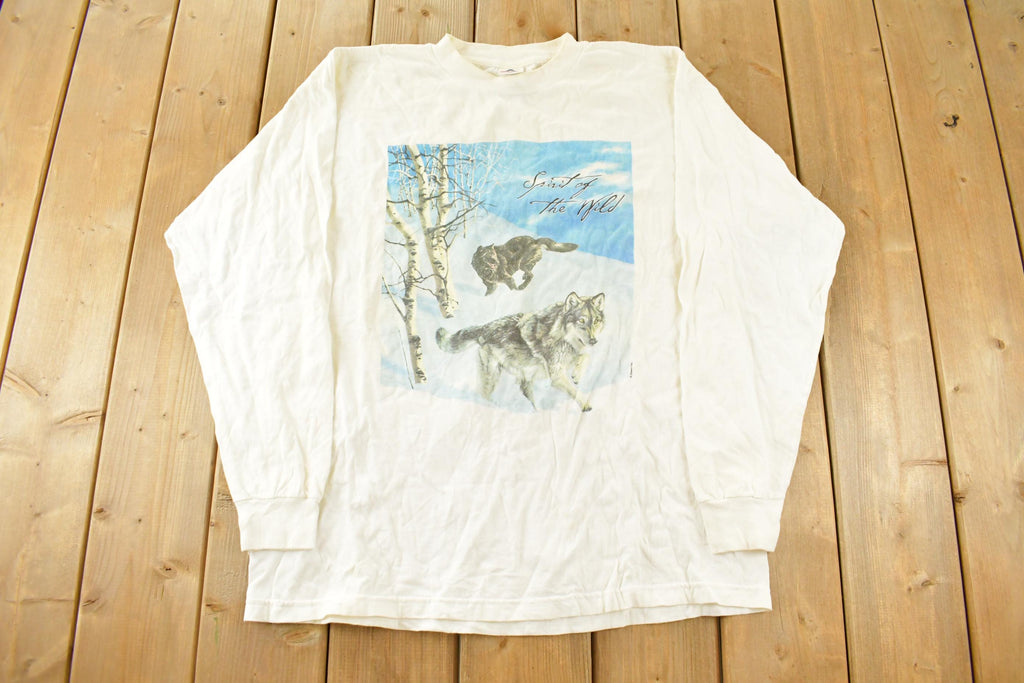 Vintage 1990s Wolf Forest Graphic Long Sleeve T-Shirt Men's XL