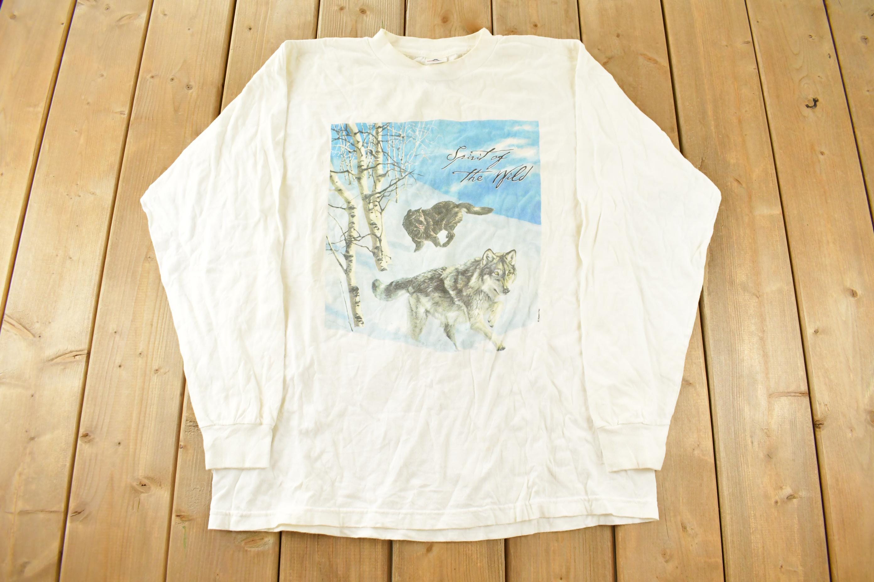 Vintage 1990s Wolf Forest Graphic Long Sleeve T-Shirt Men's XL