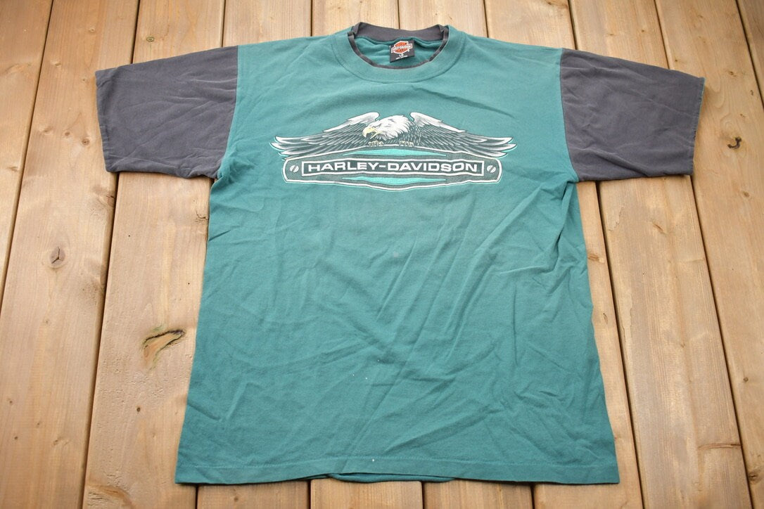 Vintage 1990s Harley Davidson Motorcycles North Bend OR Far West Cycle T-Shirt Single Stitch