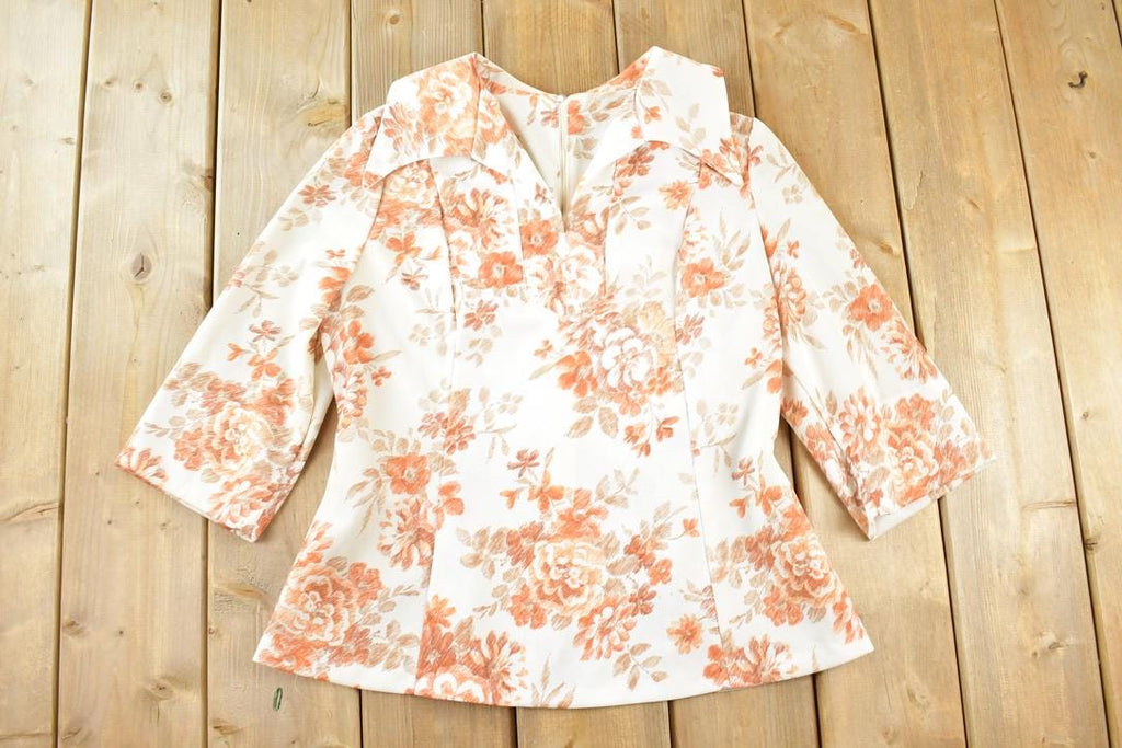 Vintage 1960s Floral Print Button Up Shirt Women's M