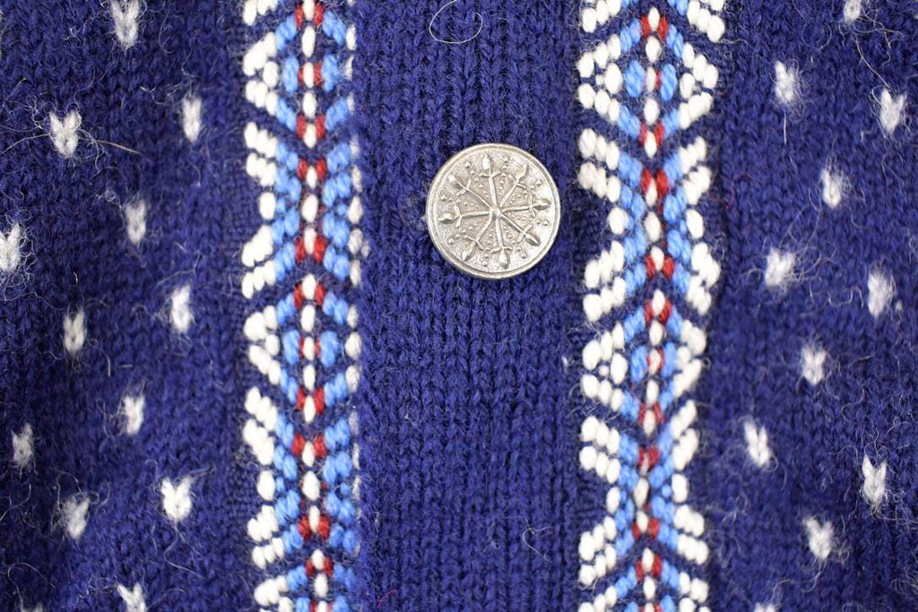Vintage 1970's Nordstrikk Abstract Snowflake Wool Knit Cardigan Sweater Men's L