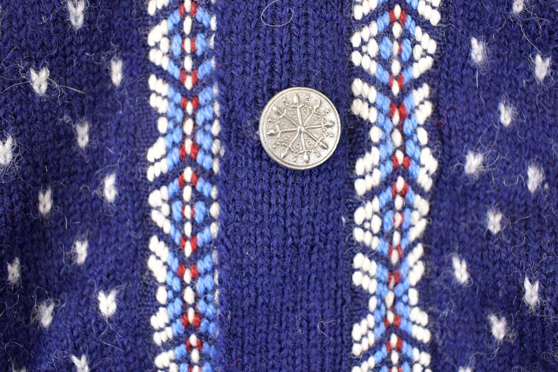 Vintage 1970's Nordstrikk Abstract Snowflake Wool Knit Cardigan Sweater Men's L