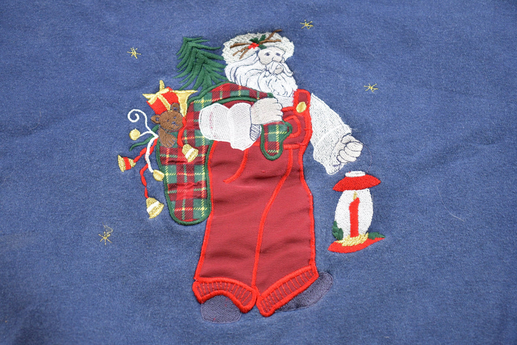 Vintage 1990s Christmas Embroidered Sweater , 90s Holiday Crewneck , Winter Wear , Festive Graphic Print , 1990s Santa Claus