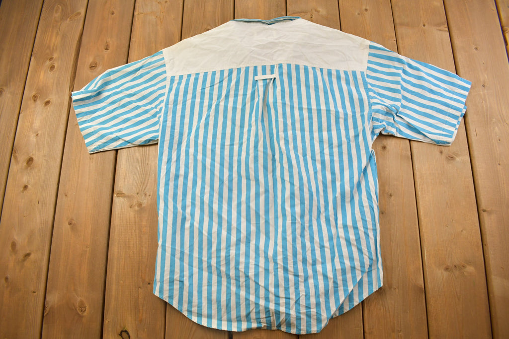 Vintage 1980s Livin On The Edge Striped Button Up Basic Button Up