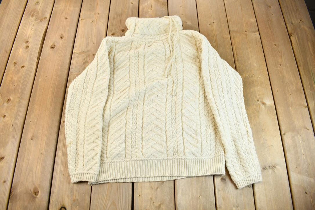 Vintage 1990s Aran Crafts 100% Merino Wool 3D Cable Knit Sweater /
