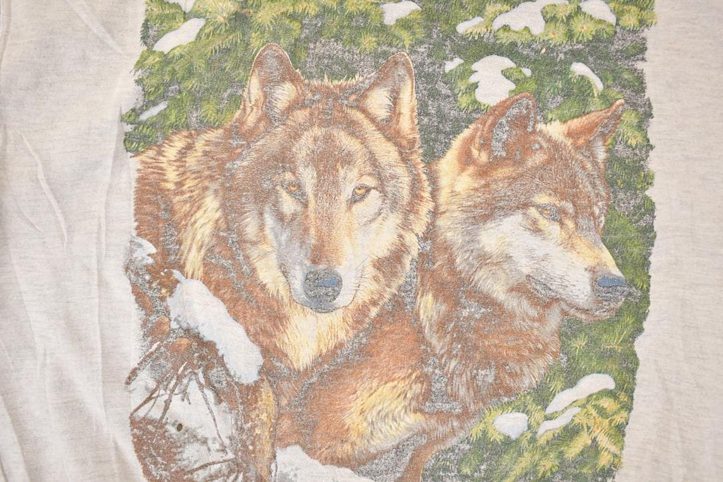 Vintage 1990s Two Wolves Cartoon Graphic Print Crewneck Sweatshirt Men's L