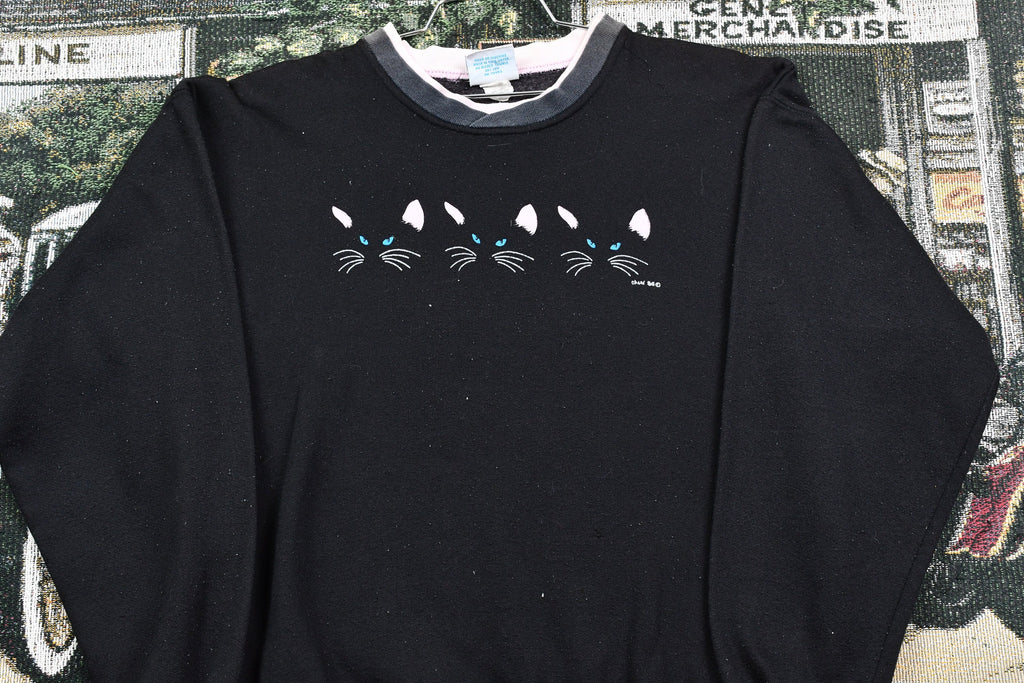 Vintage 1994 Black Cat Double Collar Graphic Crewneck