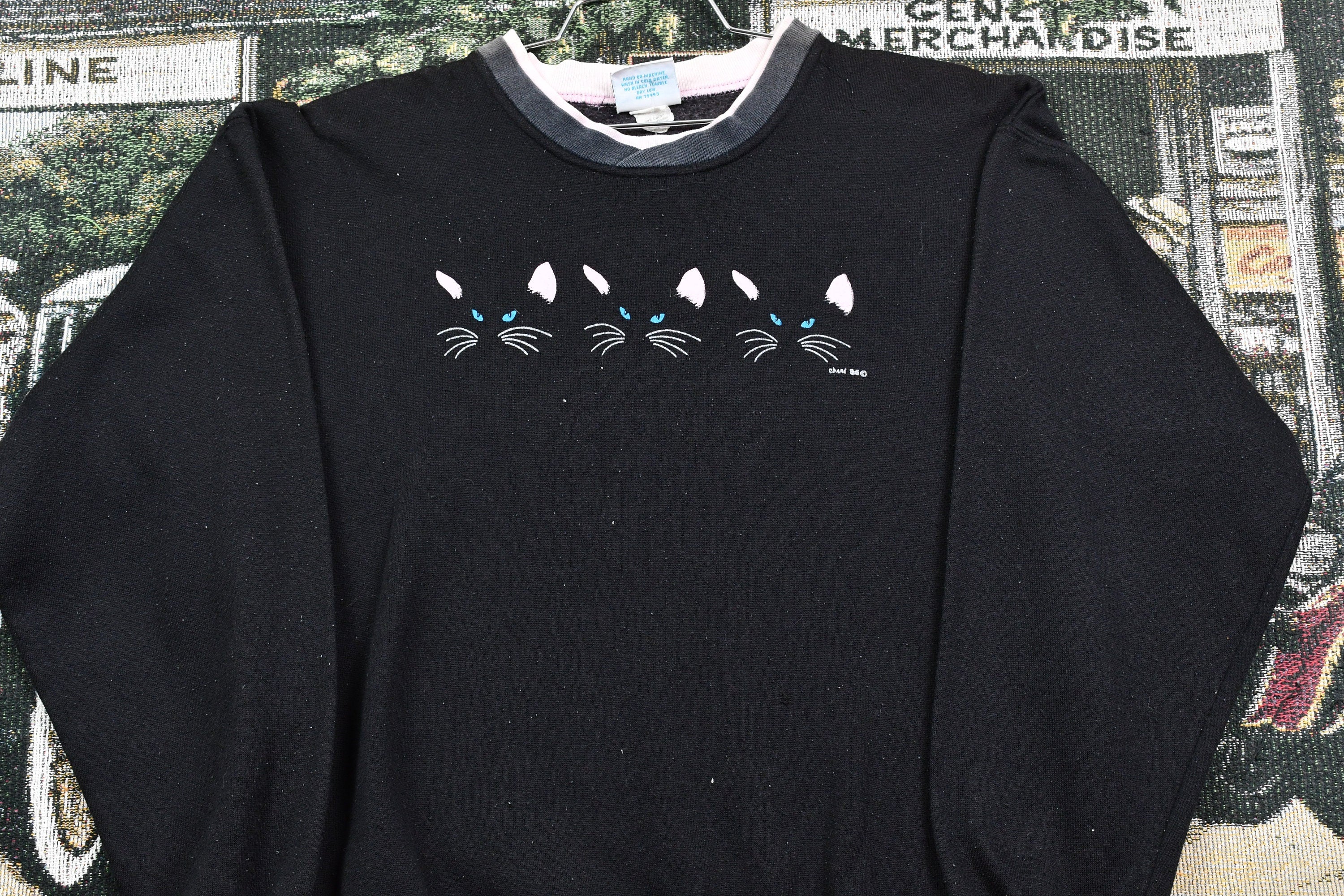 Vintage 1994 Black Cat Double Collar Graphic Crewneck
